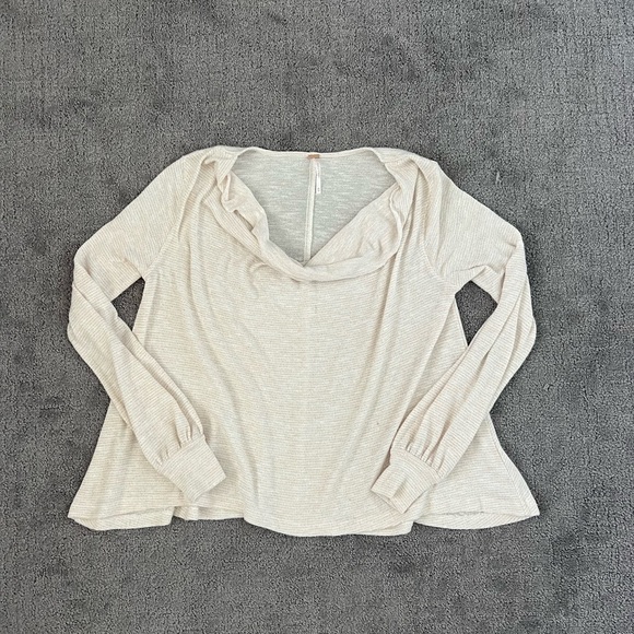 Free People Cream Metallic Scoop Neck Sweater Top - Picture 1 of 4
